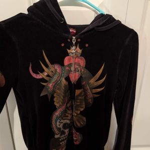 Ed hardy; zip up sweater; velvet